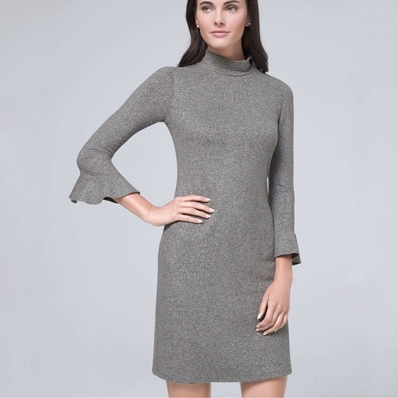 White House Black Market Silver Metallic Cozy Shift Dress Sweater Dress Small - Picture 1 of 11